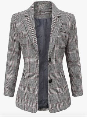 NWOT Tailored Gray Plaid Blazer with Subtle Red